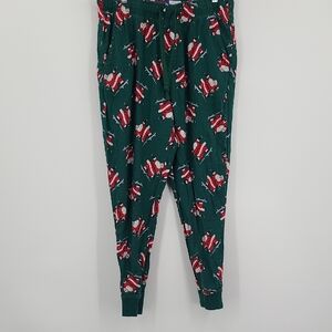 Green Santa Print Pajama Pants